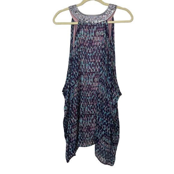 Free People Boho Halter Scarf Dress Grecian Sequins Neckline Flowy Lined Medium - Picture 3 of 10